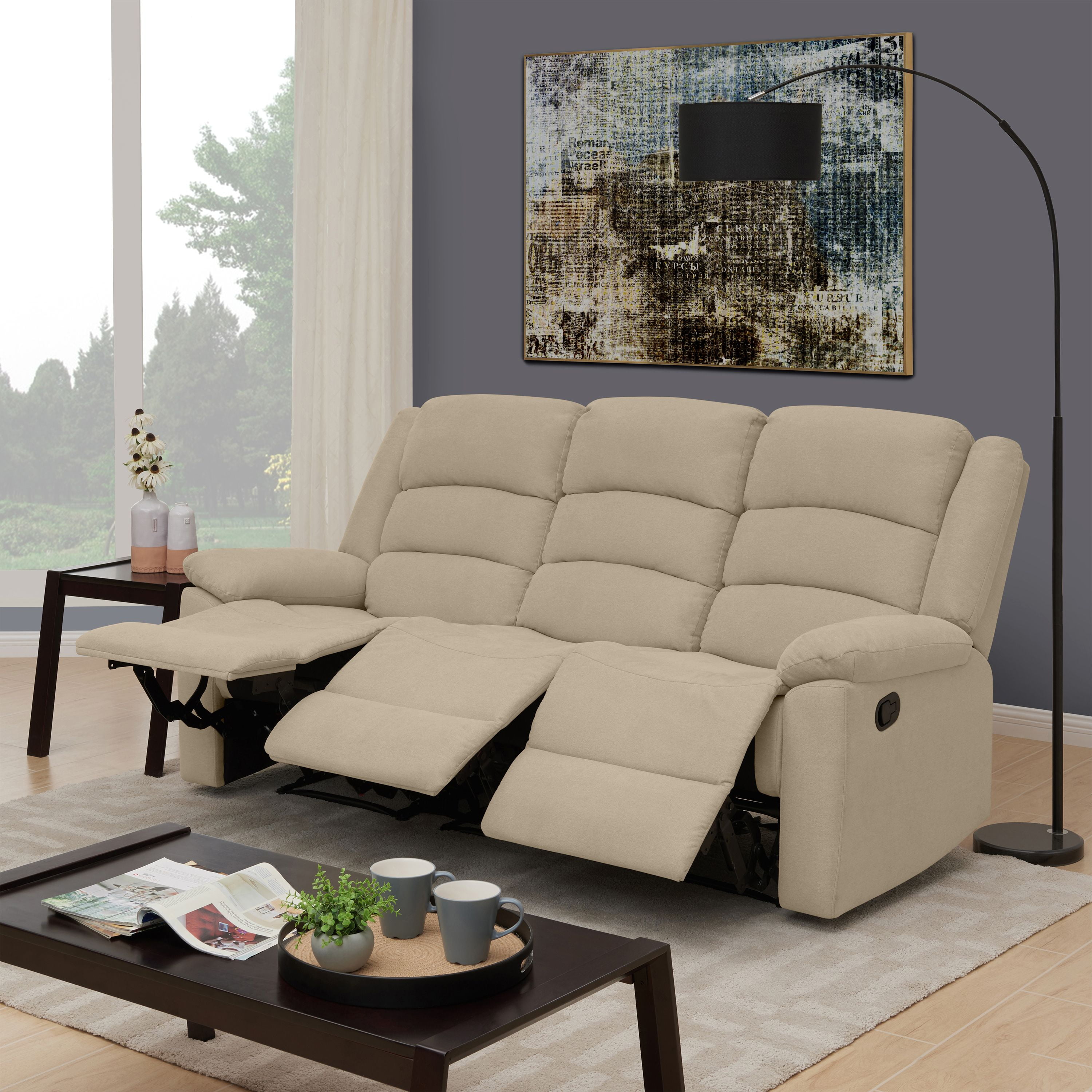 ProLounger Wall Hugger Storage Reclining Sofa in Barley Tan Plush Low