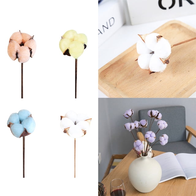 1pc Dried Cotton Flower Rustic stems Single Artificial Single Branch Cotton Stem Home Farmhouse Decoration - White