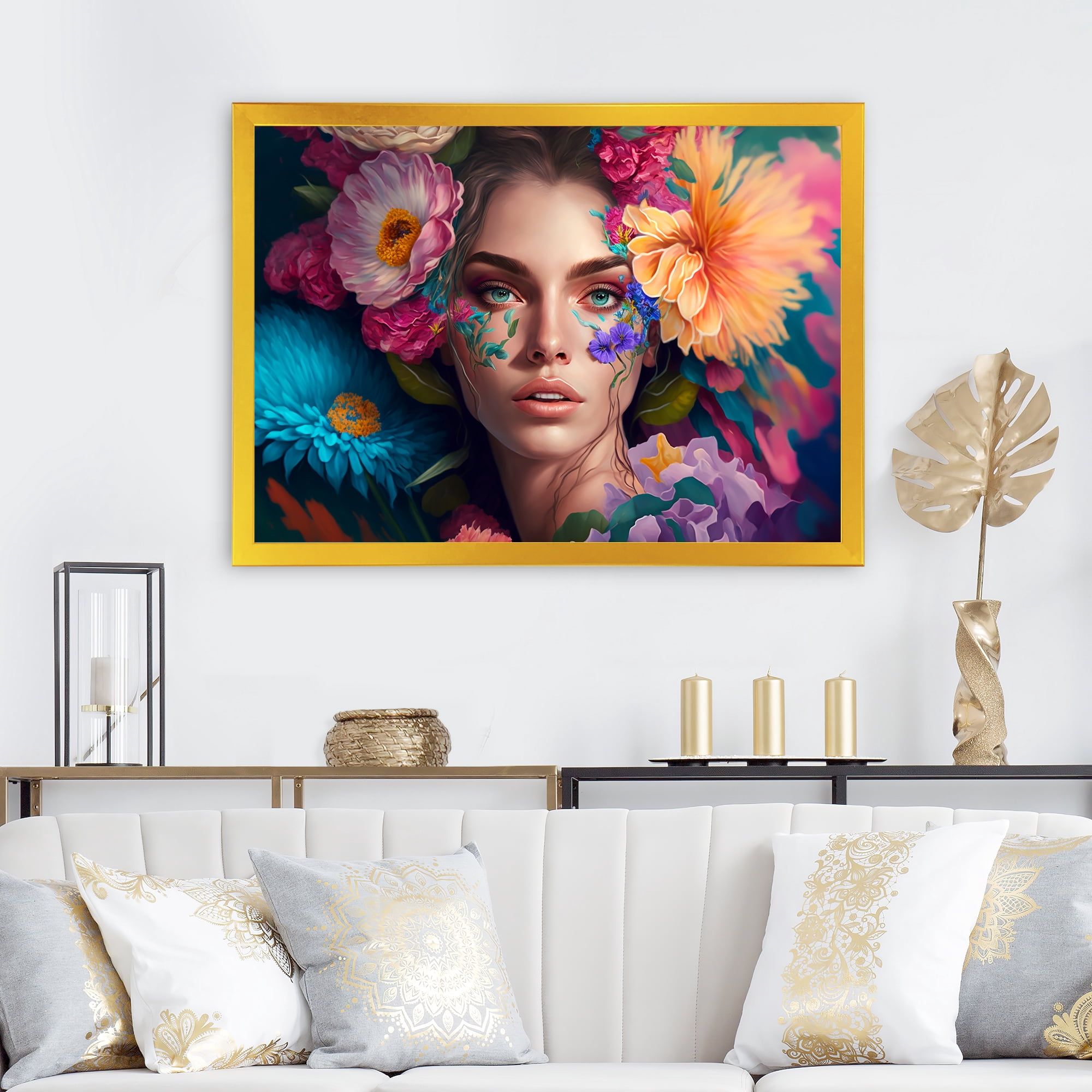 Designart Floral Sensual Woman Portrait I Framed Wall Art