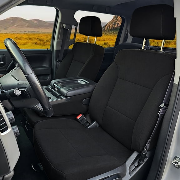 Heavy Duty Front Seat Covers for Chevy Silverado & GMC Sierra 1500 2014 2015 2016 2017 2018 Protector Interior Accessories,Waterproof & Machine Washable-Black