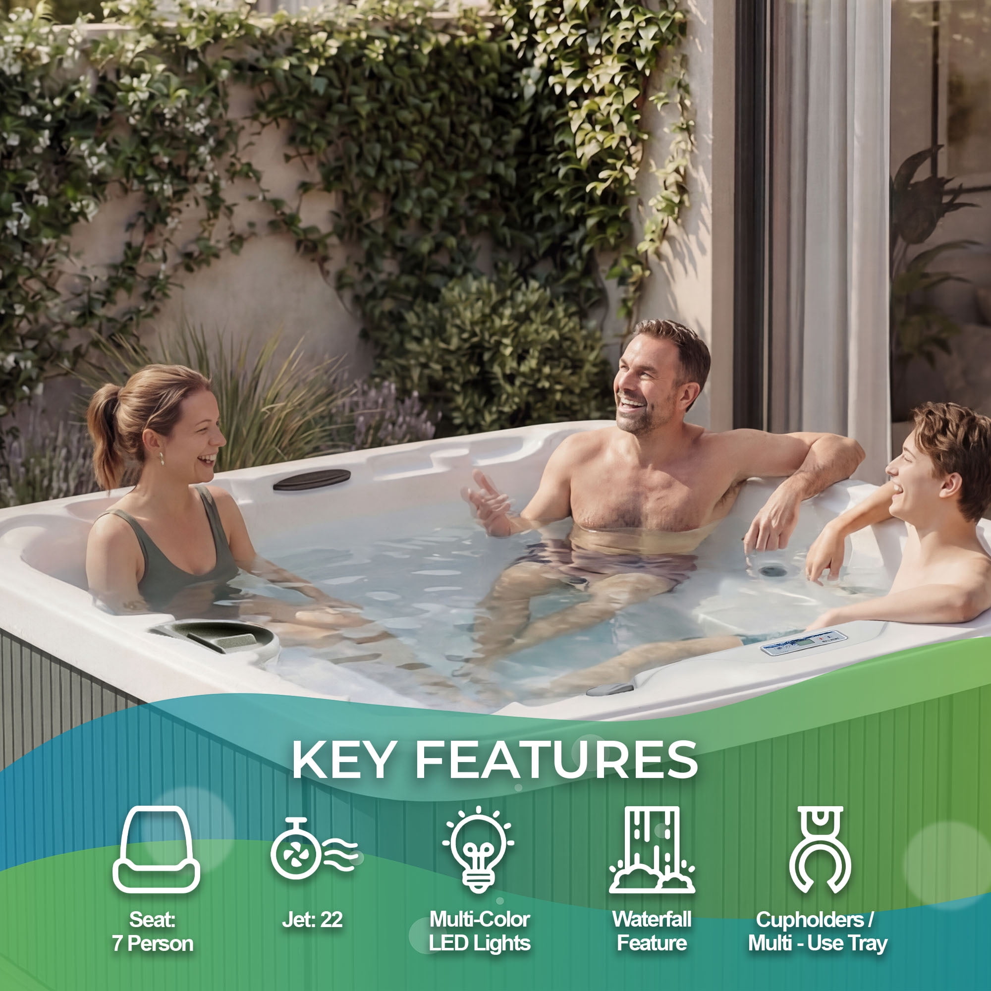 Lifesmart LS450DX, 7-Person, 22-Jet, Plug and Play Spa, Arctic White/Coastal Gray