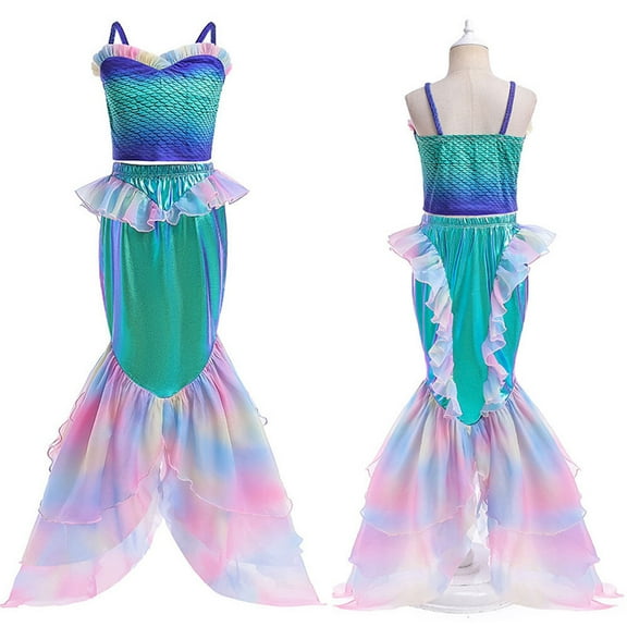 Girls Princess Ariel Two Piece Cosplay Sets Female Halloween Outfits, Little Girls 3-10 Years