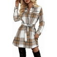 thumbnail image 4 of Women's Fall Mini Dresses Button Down Long Sleeve Plaid Belted Casual Short A Line Shirt Dress 2025, 4 of 7