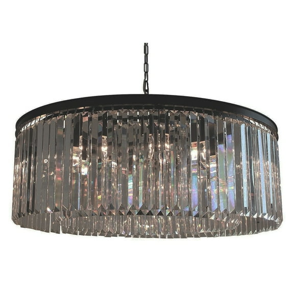 ChandelierCrystalLights 12-Light Round Clear Glass Fringe Crystal Prism Chandelier, Smoke Glass - Black