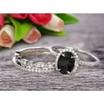 thumbnail image 3 of 3 Carat Oval Cut Black Diamond Moissanite Wedding Anniversary Gift Engagement Ring On 10k White Gold With Matching Band Art Deco Vintage Look, 3 of 5