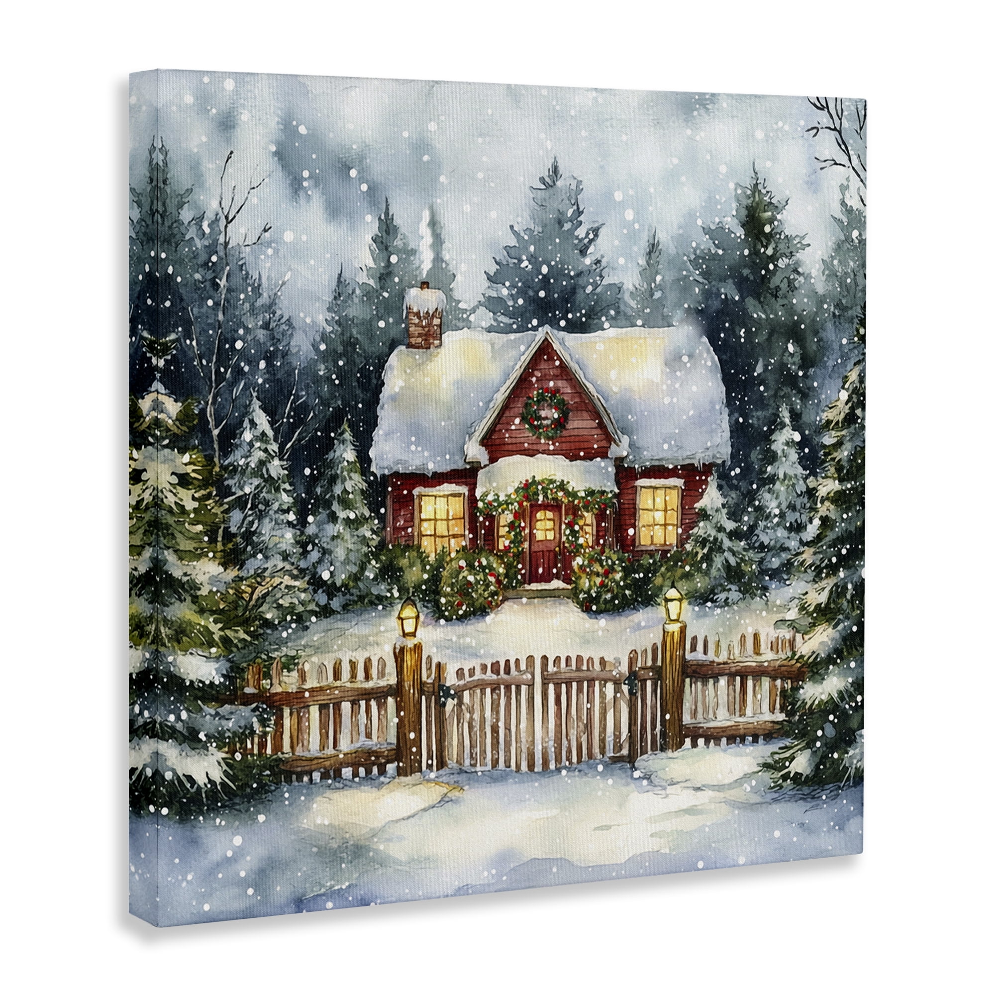 Stupell Industries Scenic Winter Cottage Holiday Painting Gallery Wrapped Canvas Art Prints Wall Art, 24 x 24