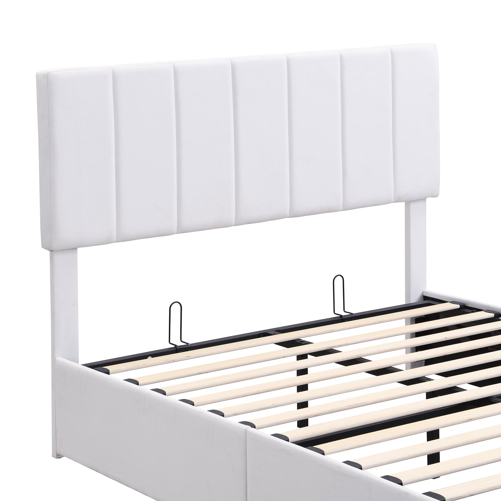 Full Upholstered Platform Bed 78.3 Inch, Hydraulic Storage System Bed Frame with Linen Fabric Headboard, No Box Spring Needed, White