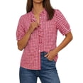 thumbnail image 5 of StSilkitty Womens Plaid Shirts Short Sleeve V Neck Pleated Blouses Summer Lightweight Soft Dressy Casual Tops, 5 of 7