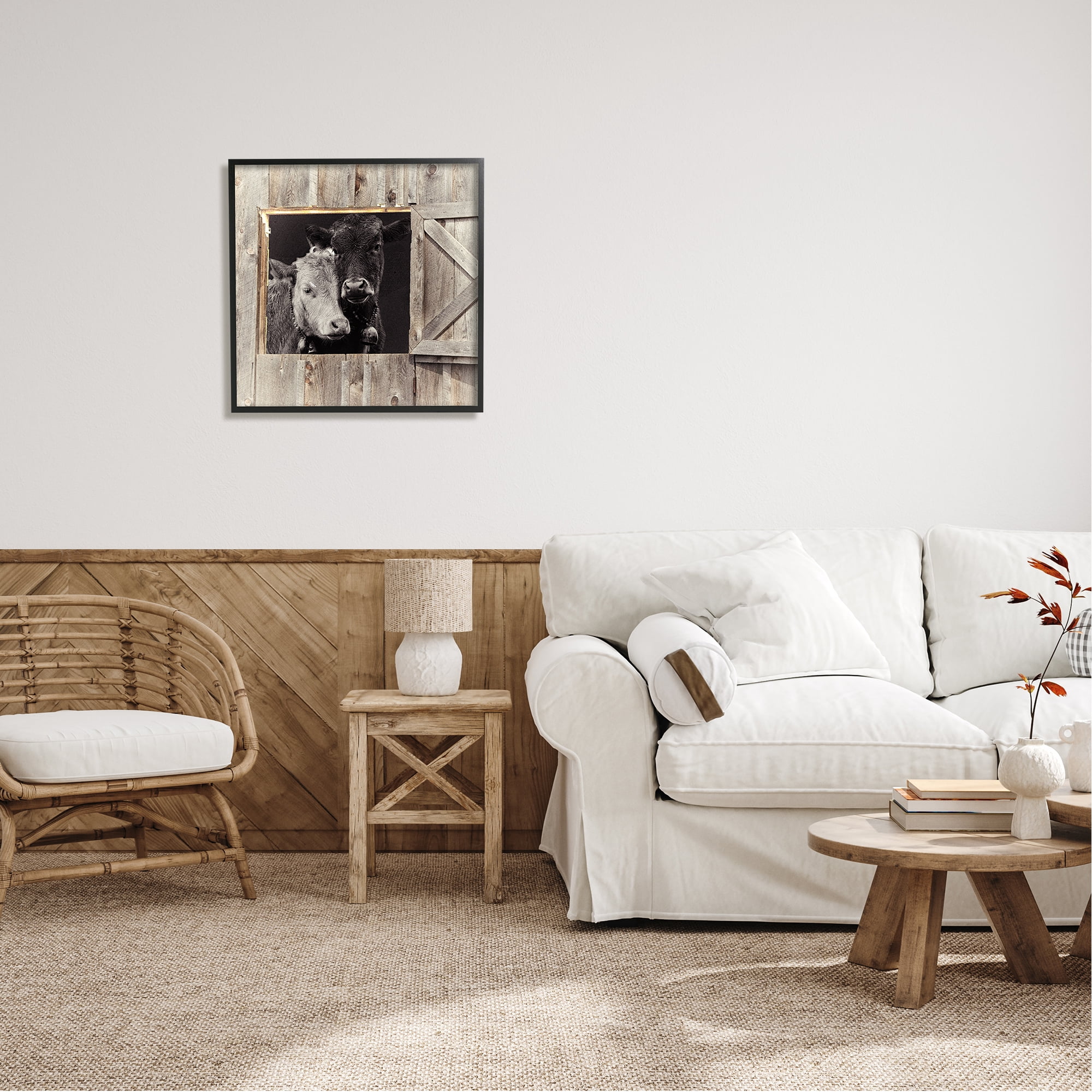 Stupell Industries Heartwarming Farm Cows Nuzzling Through Barn Door Photograph Black Framed Art Print Wall Art, Design by Mindy Sommers