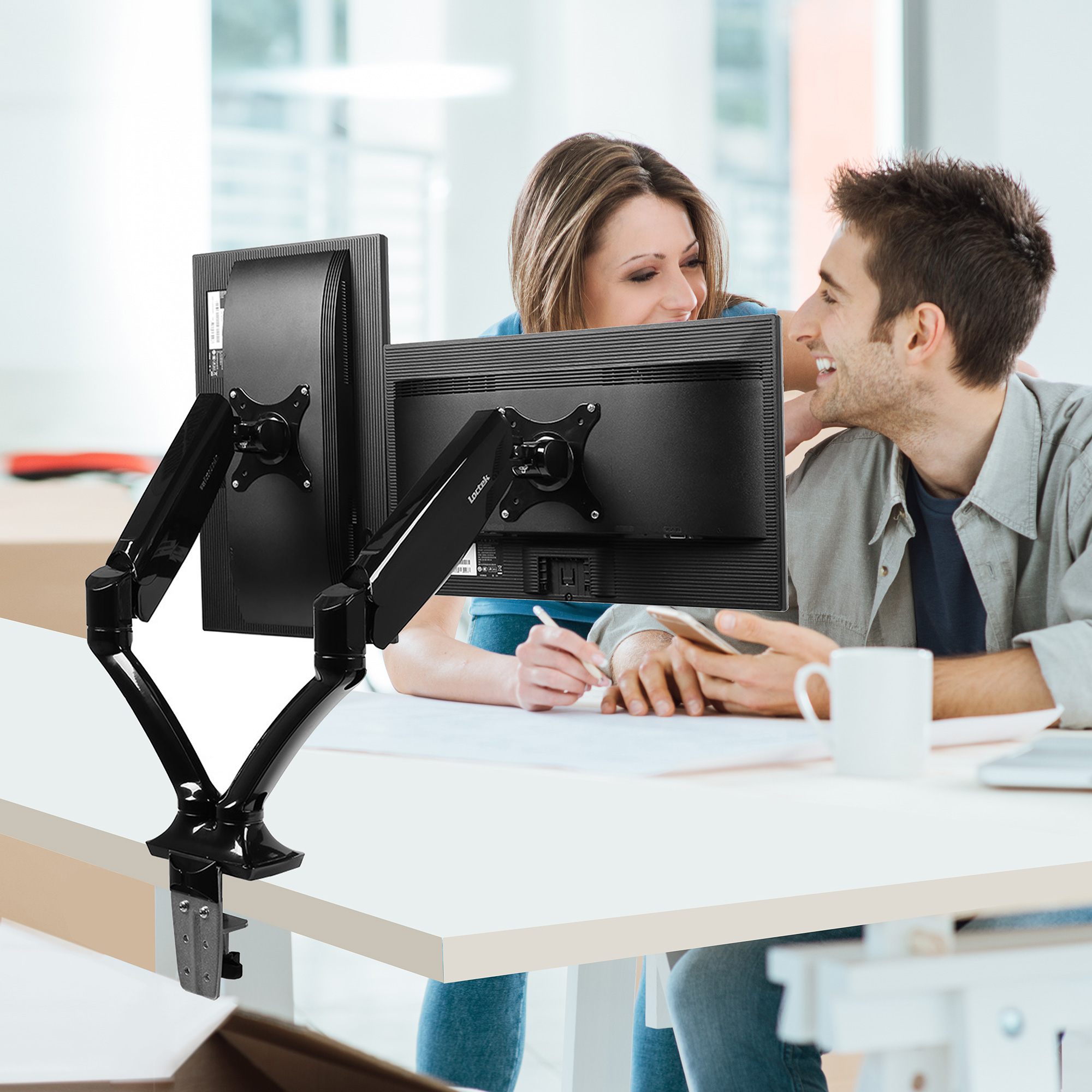 Loctek D5DH Heavy Duty Dual Arm Monitor Mount Desk VESA Arm for Most of ...