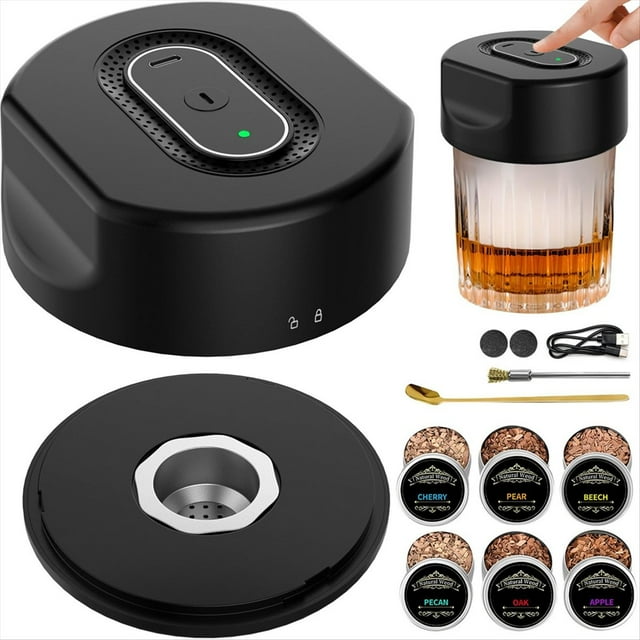Kit para Ahumar Whisky - Kit Eléctrico para Ahumar Cócteles con 6 Sabores de Virutas de Madera, Regalo para Hombres, Papás y Esposos