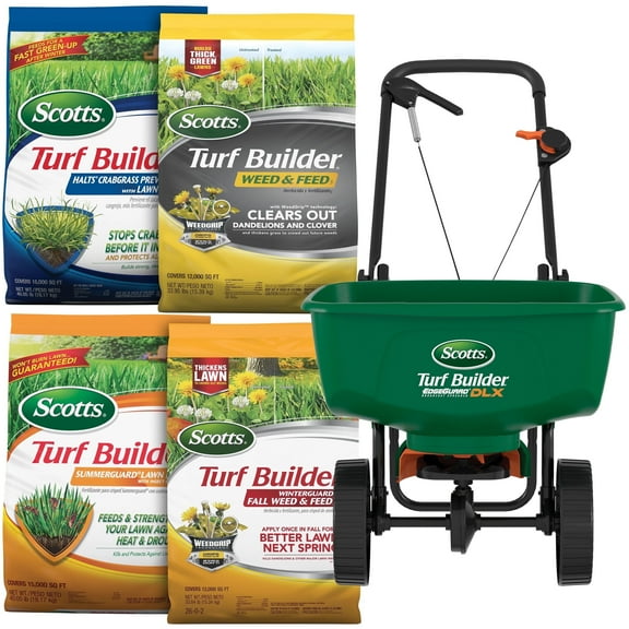 Scotts Turf Builder Bundle for Large Lawns with EdgeGuard DLX Broadcast Spreader