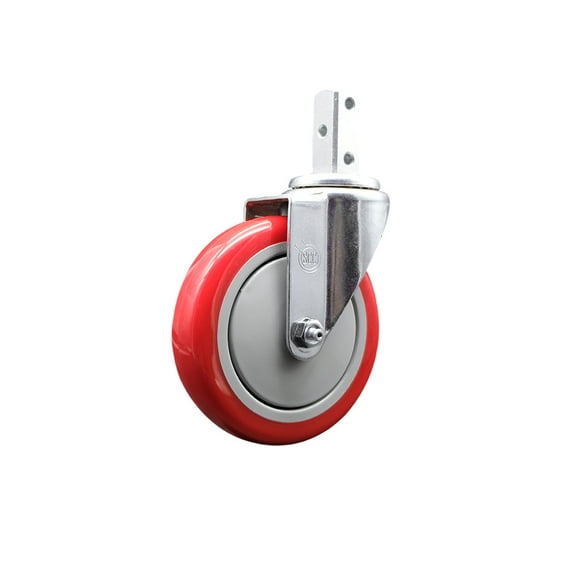 5 Inch Red Polyurethane Wheel Swivel 7/8 Inch Square Stem Caster SCC