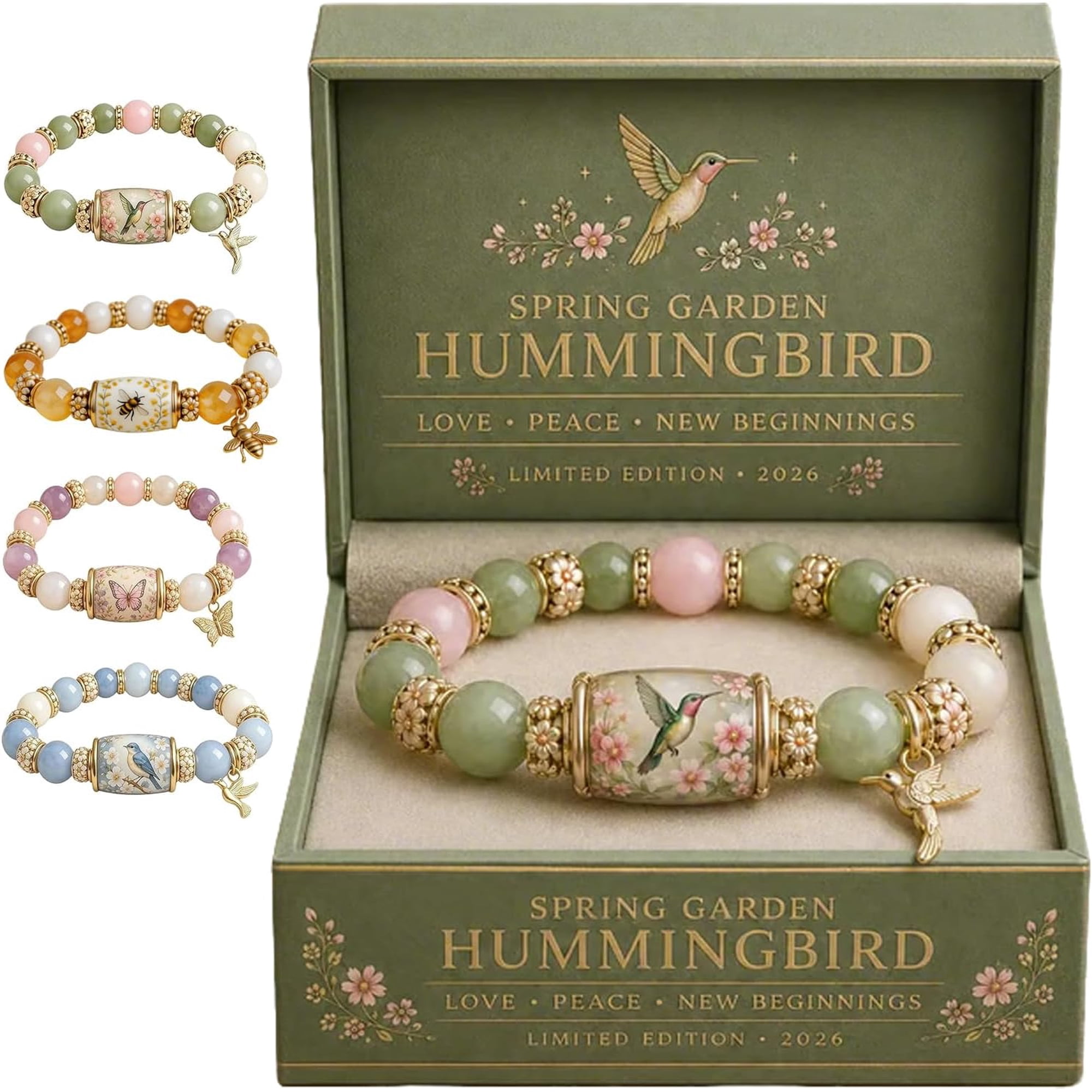 2026 Limited Edition Hummingbird Bracelets for Women, Blessing Birds Bracelet with Gift Box, Inspirational Hummingbird Strength Beaded Bracelets, Spring Blessings Jewelry for Women