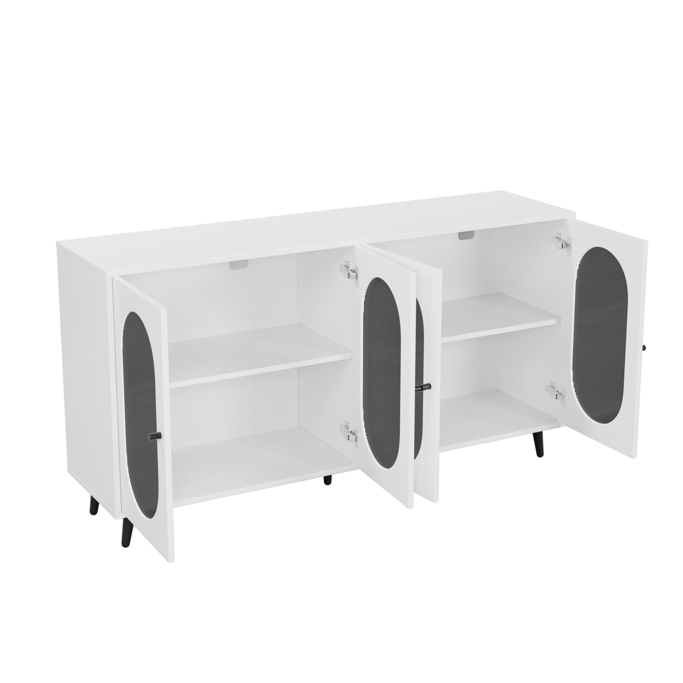 DEALTOPS Stylish Sideboard with Acrylic Cabinet Doors, Adjustable Shelves and Metal Feet and Handles, White