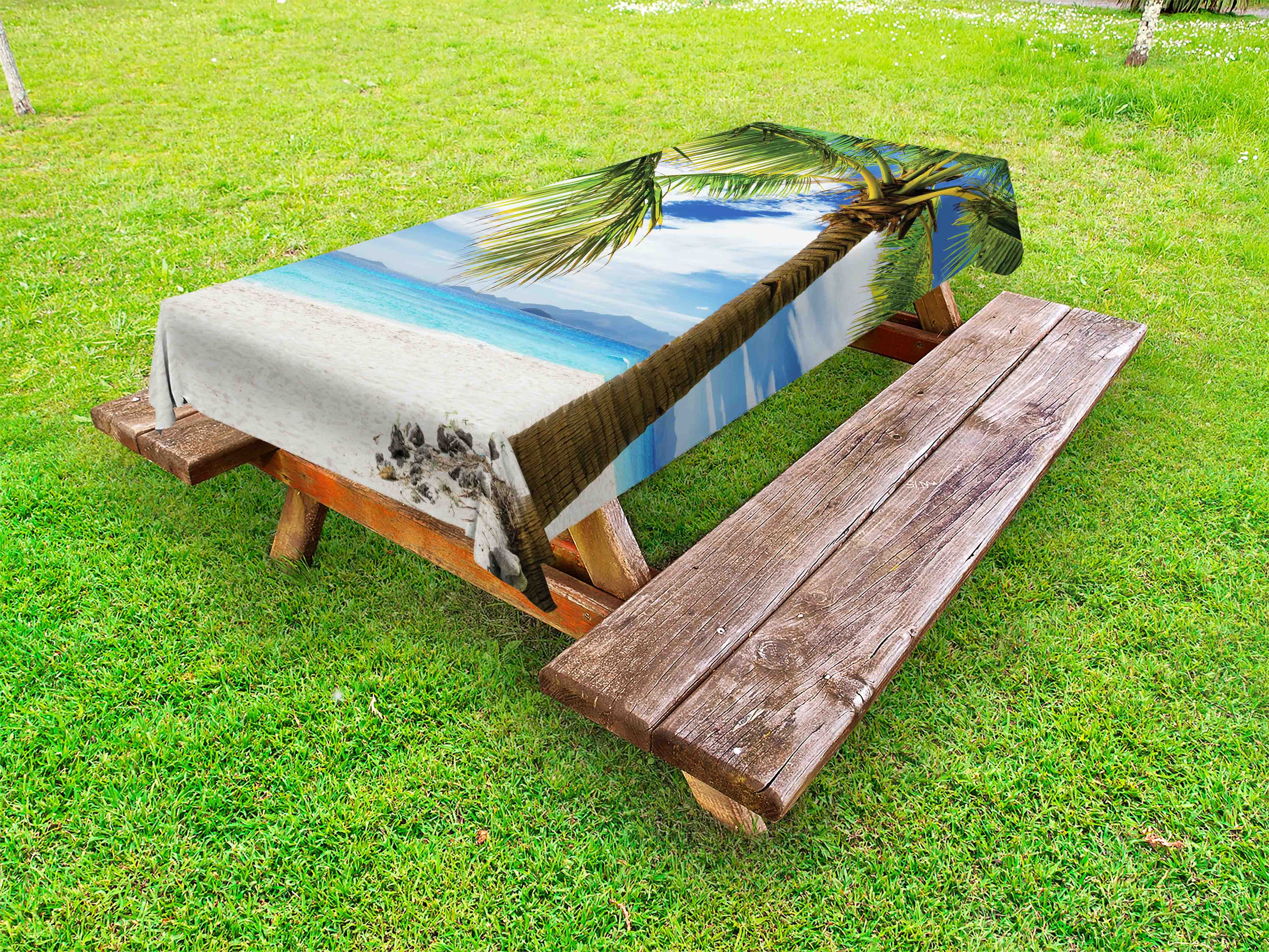 Lonely Palm Tree Outdoor Tablecloth, Sandy Beach Isolated Philippines Hot Sunny Travel