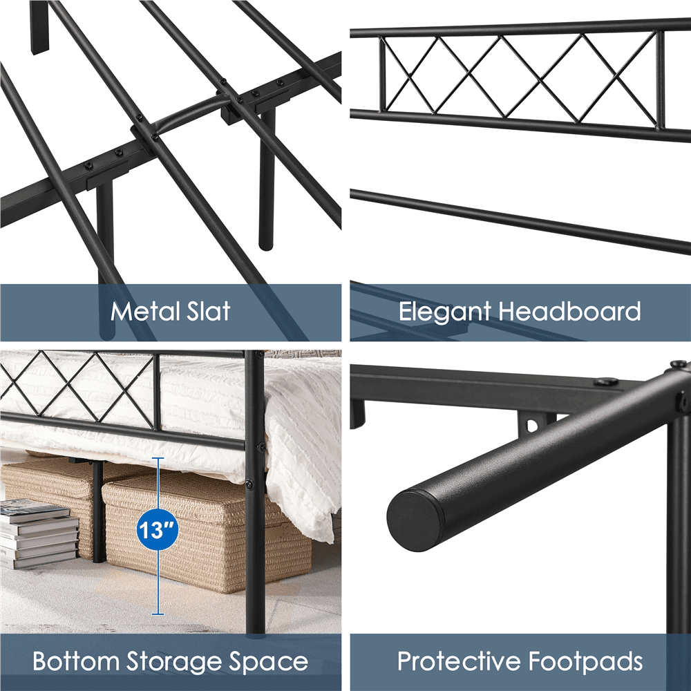 Fullfurnique Simple Metal Platform Bed Frame with Headboard and Footboard, Twin, Black