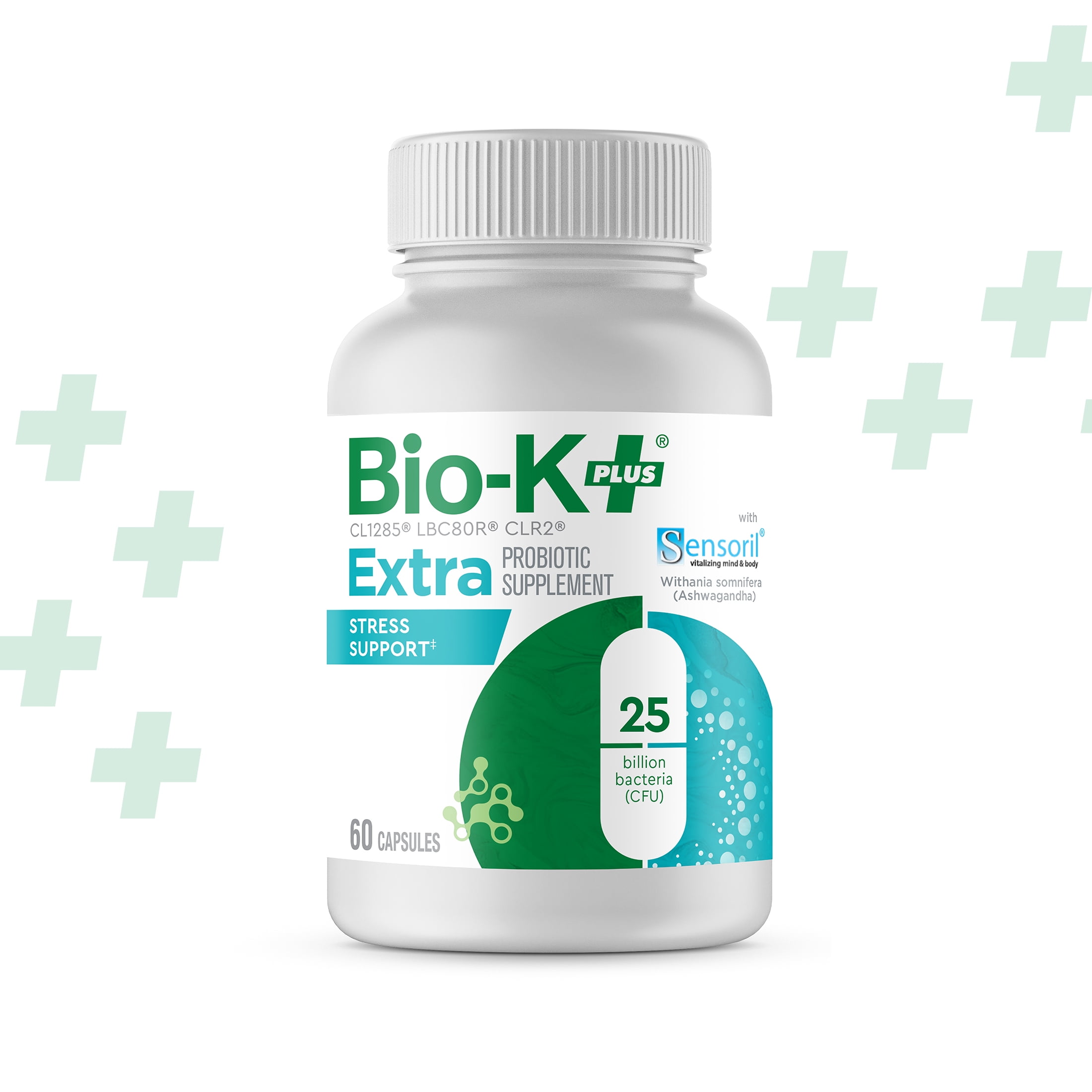 Bio-K+ Extra Stress Support Probiotic Capsules, Shelf Stable, 25 Billion CFU, 60 Count