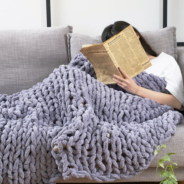 Knitted Blanket Coarse Comfortable Blanket Chunky Wool Blanket Knitted  Blanket Bedspread Throw Blanket Home Decor Gift for the Sofa Bedspread  (White, 80 * 100cm) 