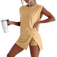 thumbnail image 2 of Outfits for Women Summer Solid Sleeveless Set Crop Top and Shorts Lightweight for Beach Or Vacation Vacation Outfits for Women Yellow M, 2 of 7