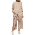 thumbnail image 1 of Blusa de manga larga sólida con cuello redondo para mujer a la moda de 2 piezas + conjuntos de pantalones sueltos Wmkox8yi bvn892, 1 of 8
