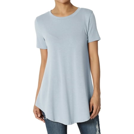 - TheMogan Women's S~3XL Basic Crew Neck Round Hem Short Sleeve Draped Jersey Tee