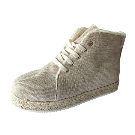 QYZEU White Sneakers Women Women Casual Shoes Women s Autumn Thick Soled Round Head Cotton Linen Sports Shoes Lace Up Thick Warm Casual Walking Shoes White 42