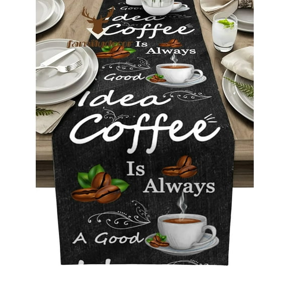 Retro Style Coffee Bean Coffee Table Runner Home Wedding Table Flag Mat Centerpieces Decoration Party Dining Long Tablecloth