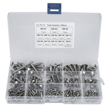 

180Pcs M3 M4 M5 M6 Stainless Steel Flat Head Self Tapping Screws Assortment Set for Multiple Purpose