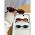 thumbnail image 4 of Creamily Retro Oval Cat Eye Sunglasses for Women Small Thin Frame Lightweight Vintage 90s Slim Sun Glasses（Black frame grey lenses）, 4 of 5