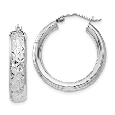 Sterling Silver Rhodium-plated Diamond Cut Hinged Hoop (Best Way To Cut Diamond Plate)