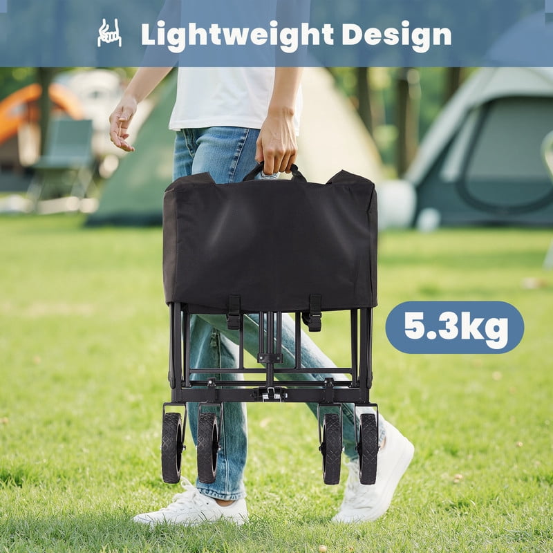 EDX Foldable Utility Cart, Small Capacity Shopping Wagon Cart with Drink Holders for Outdoors, Black
