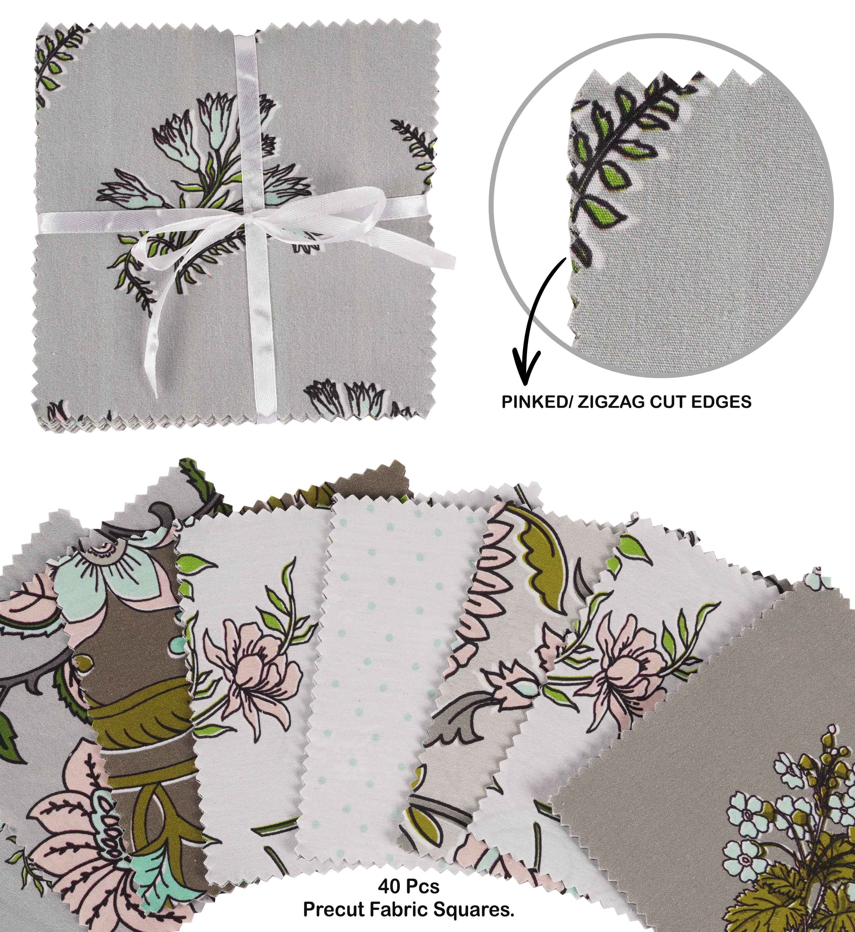Soimoi Precut 10-inch Asian Theme Prints Cotton Fabric Bundle Quilting Squares Charm Pack DIY Patchwork Sewing Craft- Gray