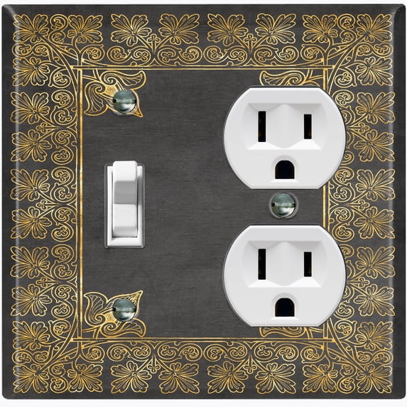 Metal Light Switch Plate Cover Black Yellow French Victorian Frame FRA004