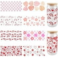 thumbnail image 1 of 8 pegatinas para vasos de cristal, 8 estilos, rosas, UV, DTF, transparentes, de plástico, con forma de corazón, flor, floral, cuadradas, con huella de cactus arcoíris, impermeables., 1 of 9
