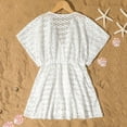 thumbnail image 4 of WOXIHUAN Girls Cover Up Crochet Bathing Suit Short Sleeve V Neck Summer Beach Dress for 7-16 Years White 7-8 Years, 4 of 7