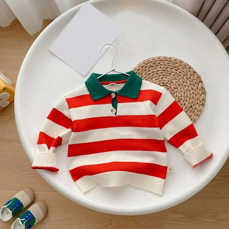 

Child Sweater Babys Kids Toddler Girls Boys Spring Winter Long Sleeve Striped Thick Knit Pullover Tops Clothes Coat