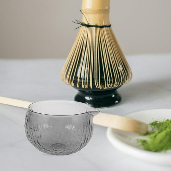 FRCOLOR Japanese Glass Matcha Bowl with Spout Clear Matcha Mixing Bowl Traditional Tea Cup for Traditional Japanese Tea Ceremony Matcha Preparation
