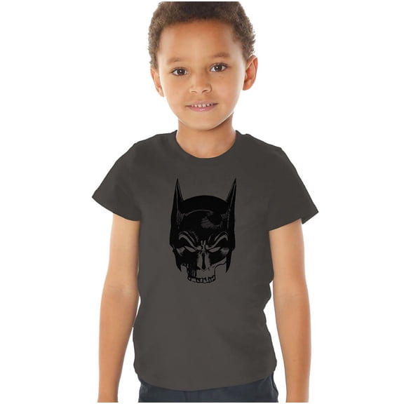 Batman Skull On Gray Kids T Shirt (3) for Youth Toddler Boys and Girls, Charcoal
