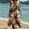 thumbnail image 4 of VBVC Women's and Women's Plus 3/4 Sleeve Midi Dress, Summer Casual Crew Neck Dress For Women, Ladies' Loose Fit Floral Dress with Pockets,Coffee,S-5XL, 4 of 8