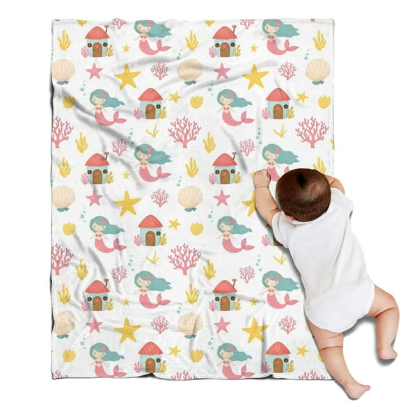 White Mermaid Pattern Blanket,Comfortable Soft Flannel Throw Blanket,All Season,Warm Lightweight Blankets for Sofa Bed Couch Living Room Chair,30"x40"