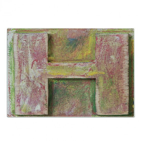 Letter H Cutting Board, Jaded Wooden H from Alphabet Uppercase Scratched Worn Design Print, Decorative Tempered Glass Cutting and Serving Board, Small Size, Multicolor, by Ambesonne
