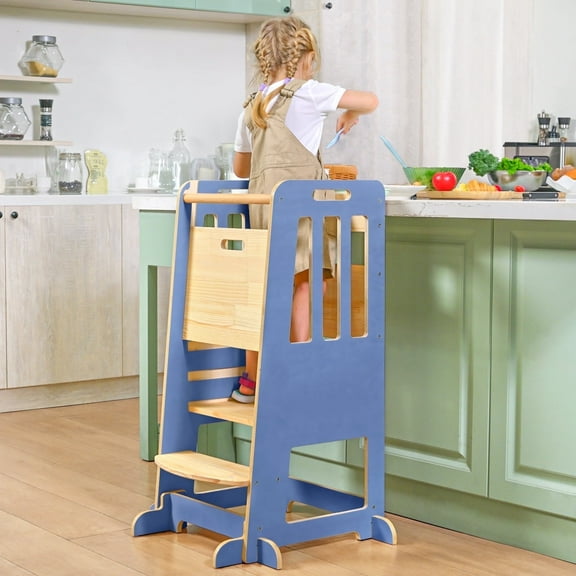 Toddler Standing Tower, Kids Kitchen Stool Helper 3 Levels Adjustable Height Wooden Toddler Step Stools for Learning New Skills