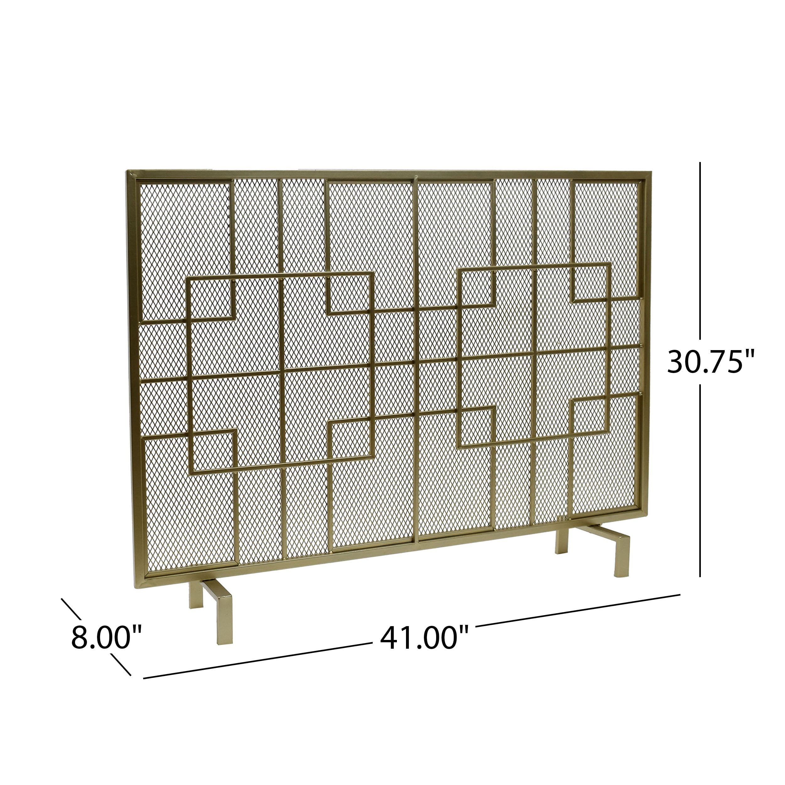 Noble House Kassandra Modern Single Panel Iron Firescreen, Gold Finish