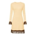 thumbnail image 5 of Ygbgbb Women’s Fashion Fringe Hem Long Sleeve Dresses Cozy Solid Crew Neck Knit Dresses Casual Nightclub Party Mini Dress Beige L, 5 of 6