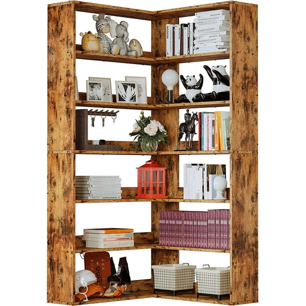 IRONCK 6-Tier Industrial Corner Bookshelf with Baffles Storage for Home ...