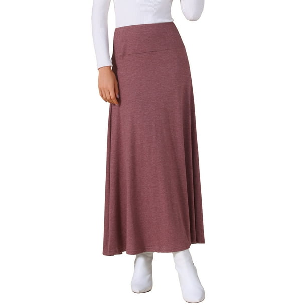 Falda Maxi Casual Ligera Acampanada de Cintura Alta INSPIRE CHIC para Mujeres M Burdeos