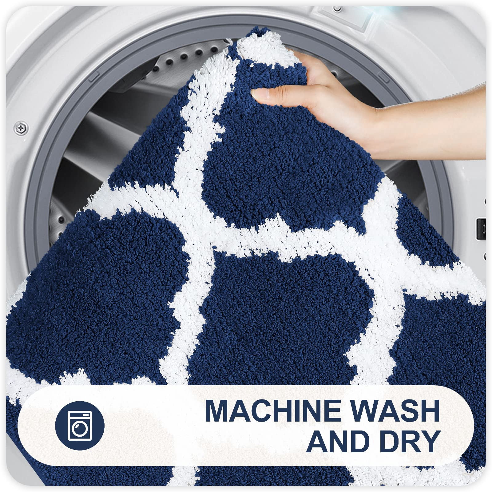 Buganda Microfiber Bathroom Rugs Set 2 Piece,U-Shaped Toilet Rug, Machine Wash Dry, Non-Slip Absorbent Shaggy Bath Mats for Tub, Shower and Bathroom (24"x16"+24"x20", Navy Blue)