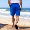thumbnail image 3 of Zimjoy Mens Linen Shorts Casual Drawstring Elastic Waist Summer Shorts with Pockets Baggy Wide Leg Beach Vacation Royal Blue M, 3 of 5