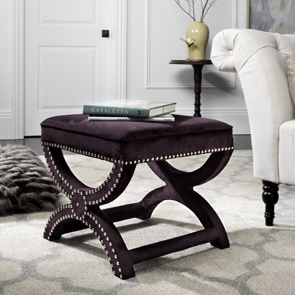 SAFAVIEH Mystic Ottoman Silver Nail Head Plum